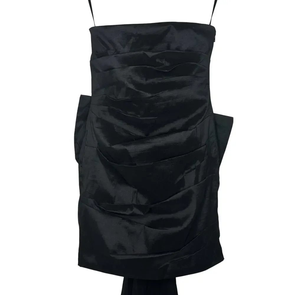 Betsey Johnson Claire Black Ruched Mini Wedding Dress Bow Whimsygoth Strapless L - Picture 7 of 16